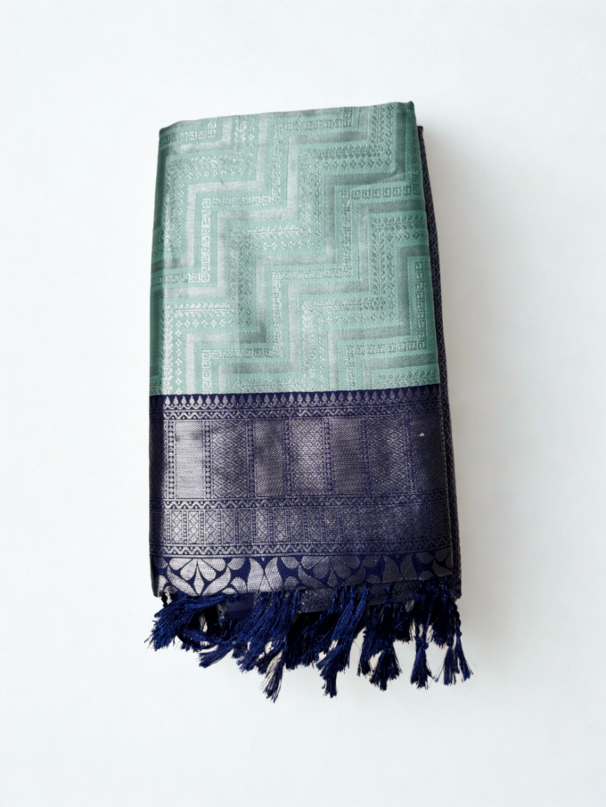 Mint Green and Navy Kanjivaram Silk Saree