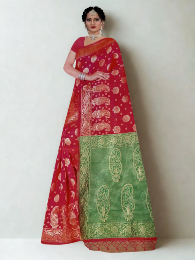 Banarasi Silk Festive Saree with Contrast Pallu - Image 3