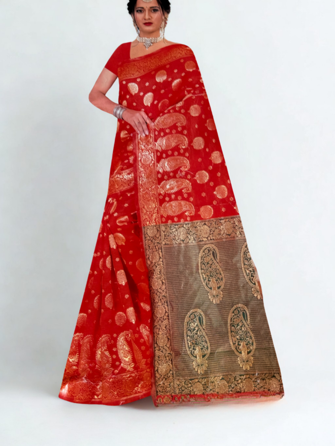 Ruby Red Banarasi Silk Saree