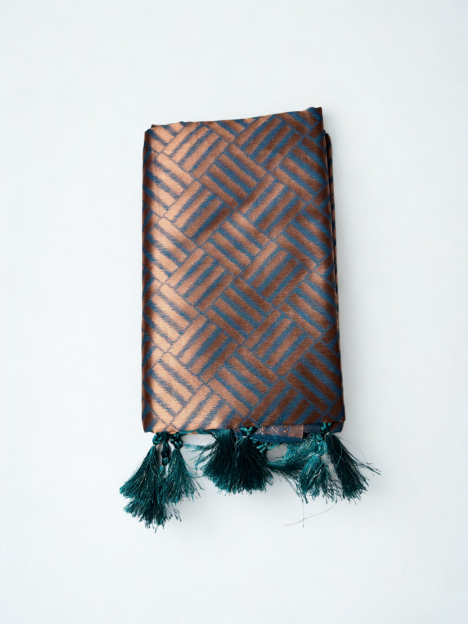 Copper and Teal Geometric Silk Stole