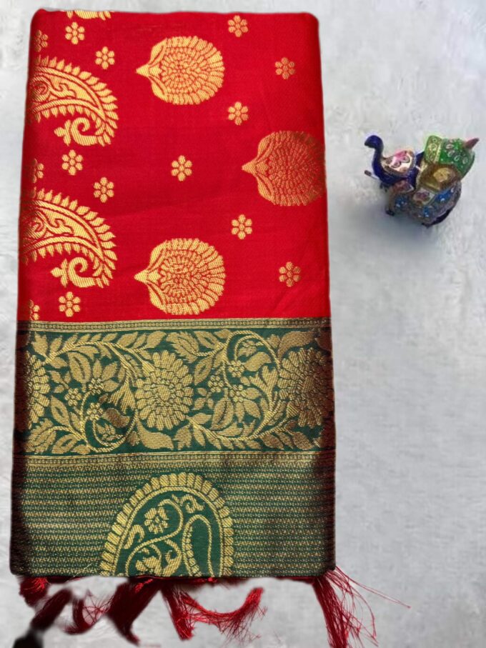 Ruby Red Banarasi Silk Saree - Image 5