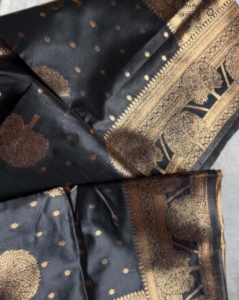 Black Banarasi Silk Saree with Golden Motifs