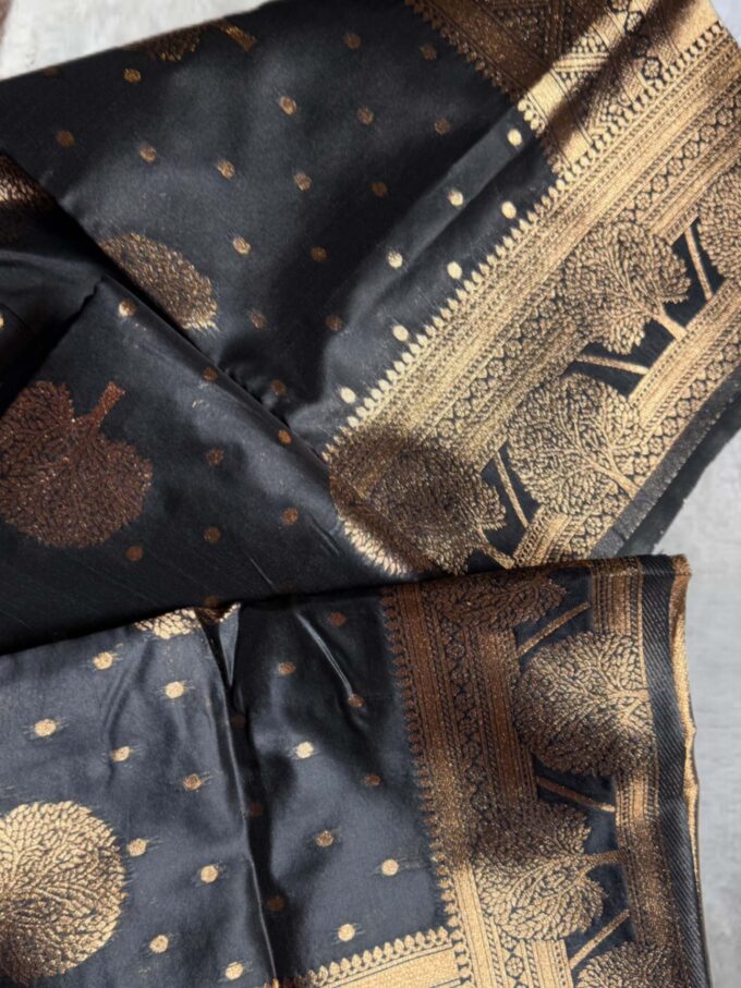 Black Banarasi Silk Saree with Golden Motifs