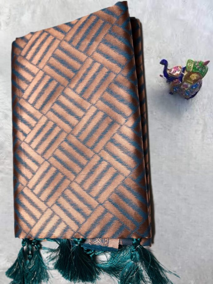 Copper and Teal Geometric Silk Stole - Image 3