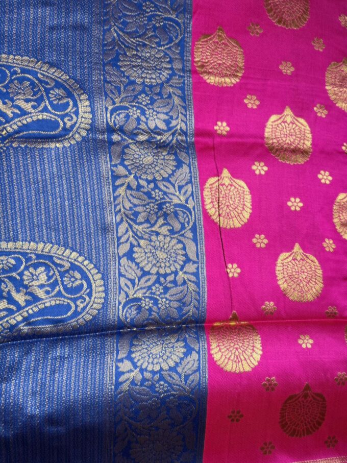 Fuchsia Pink and Royal Blue Banarasi Silk Saree - Image 5