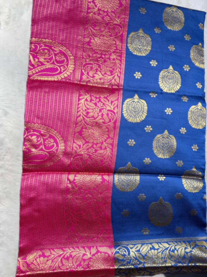 Sapphire Blue and Magenta Banarasi Silk Saree - Image 3