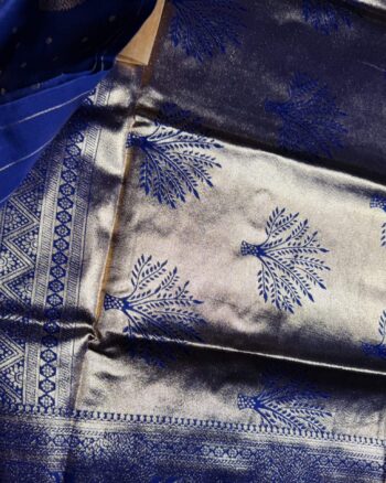 Emerald Dark Blue Banarasi Silk Saree with Golden Motifs