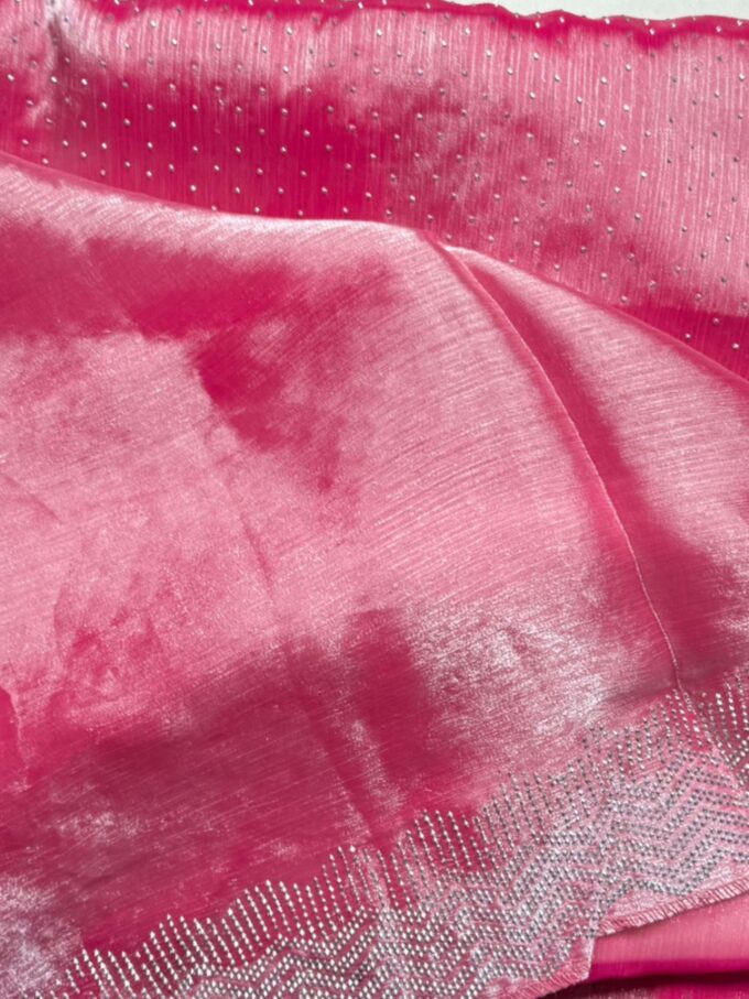 Emerald Pink Sequined Organza Saree - Image 4