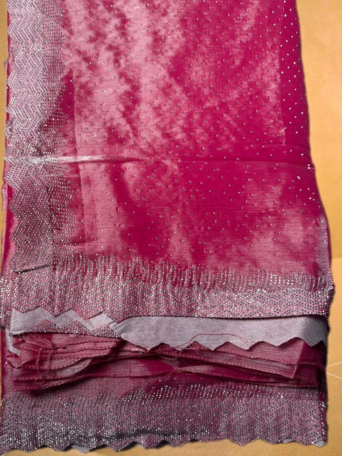 Emerald Pink Sequined Organza Saree - Image 5