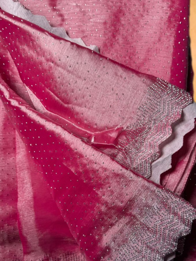 Emerald Pink Sequined Organza Saree - Image 6
