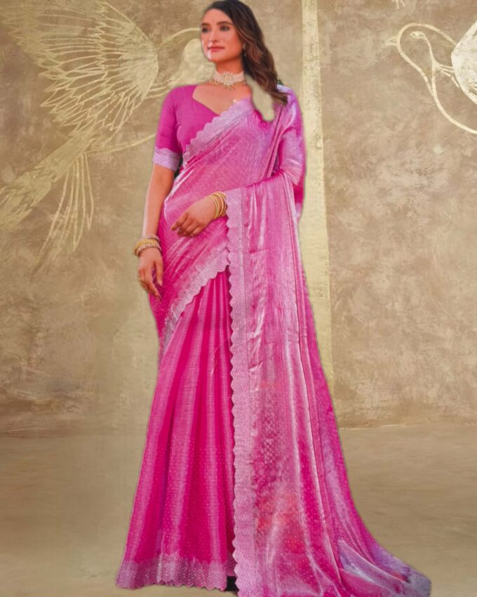 Emerald Pink Sequined Organza Saree