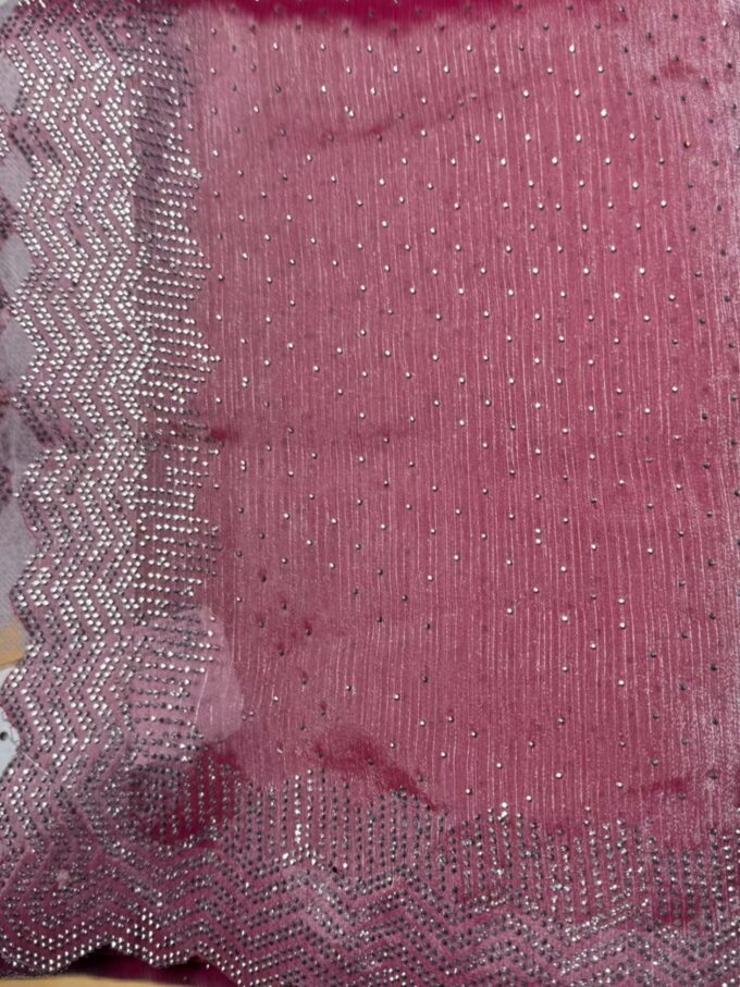 Emerald Pink Sequined Organza Saree - Image 2