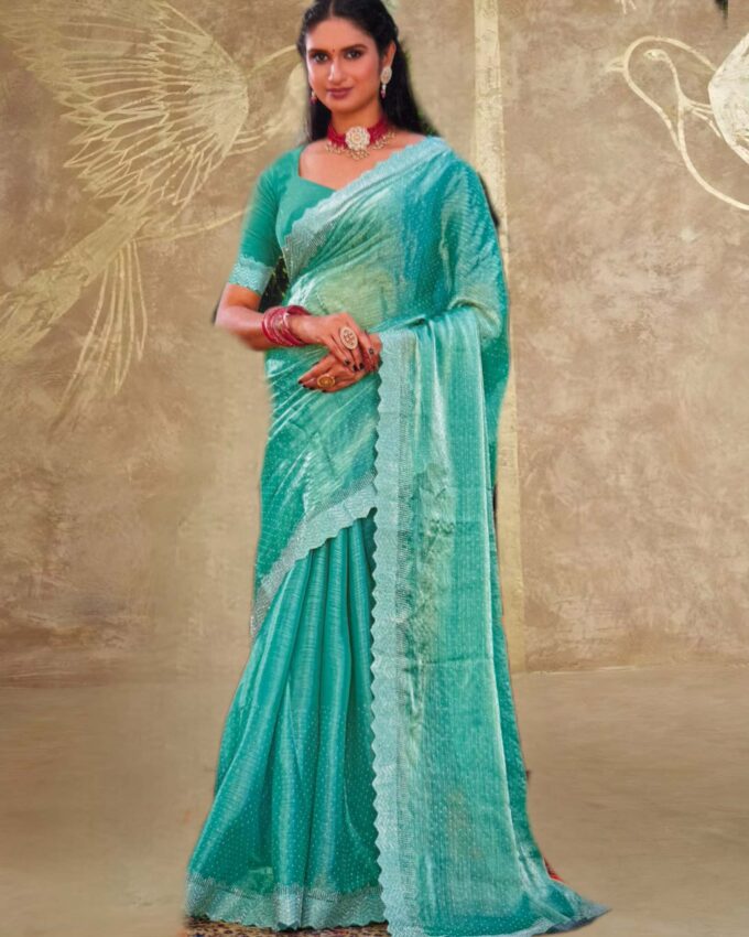 Emerald Green Sequined Organza Saree