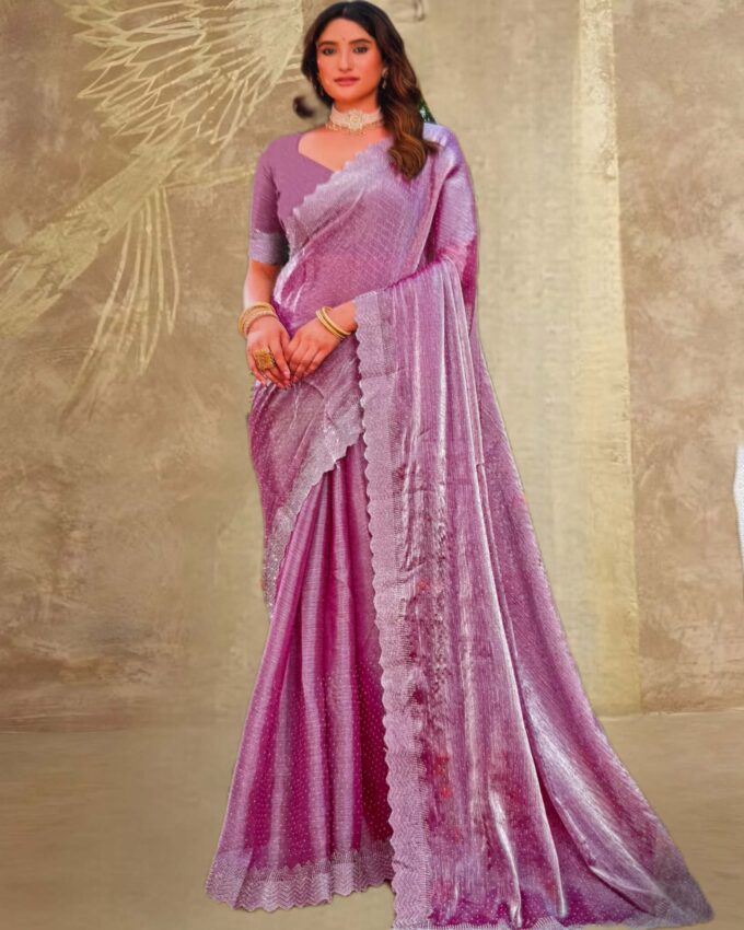 Teal and Silver Sequined Organza Saree