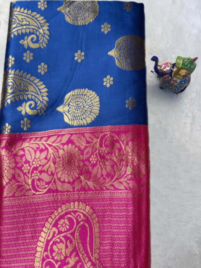 Sapphire Blue and Magenta Banarasi Silk Saree - Image 2