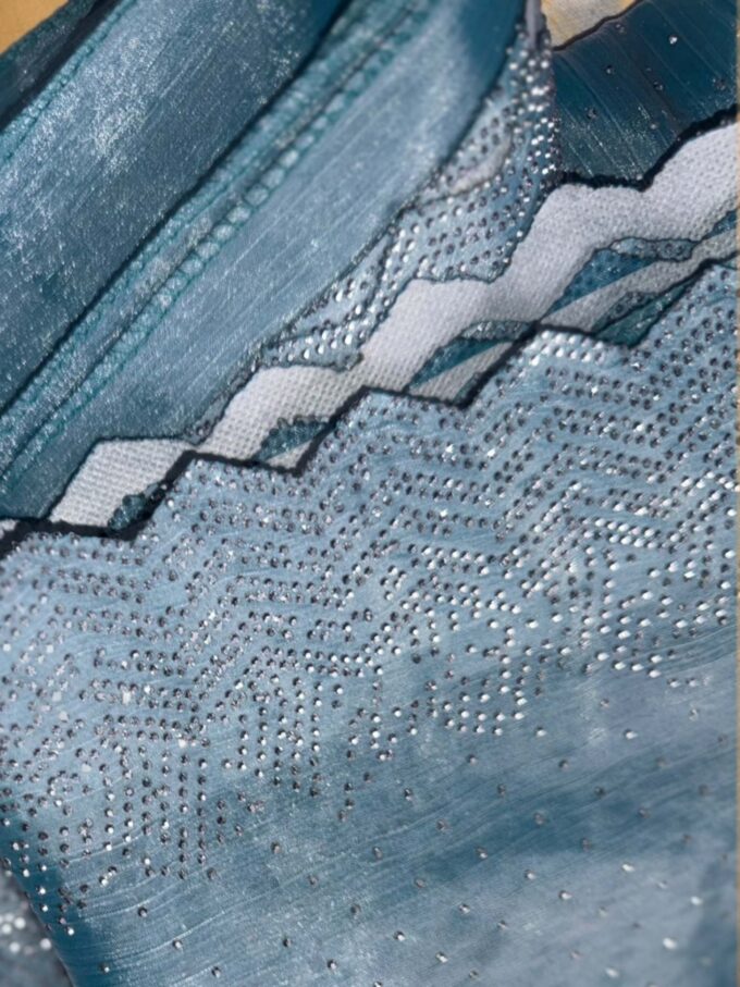 Teal and Silver Sequined Organza Saree - Image 6