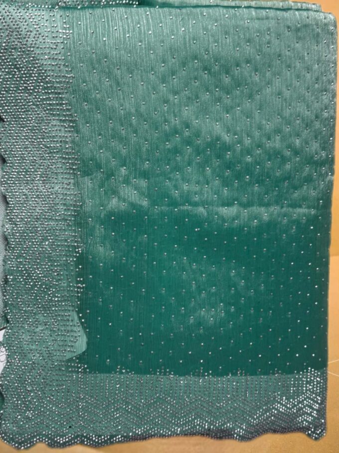 Emerald Green Sequined Organza Saree - Image 5