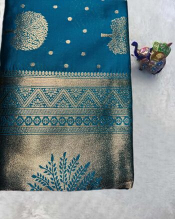 Emerald Blue Banarasi Silk Saree with Golden Motifs