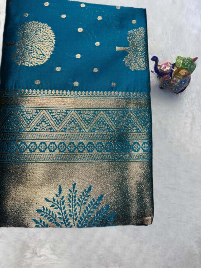 Emerald Blue Banarasi Silk Saree with Golden Motifs