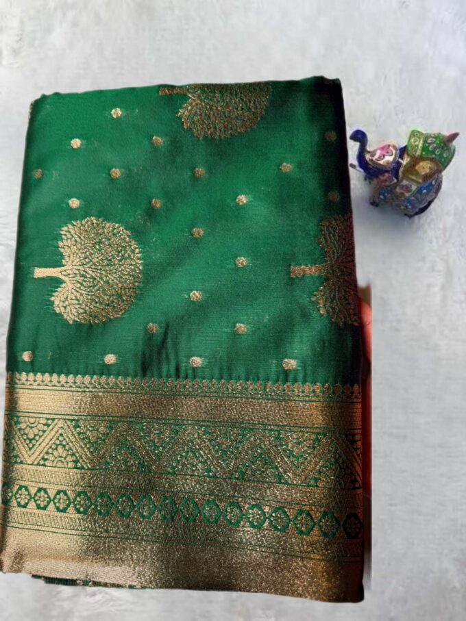 Emerald Green Banarasi Silk Saree with Golden Motifs